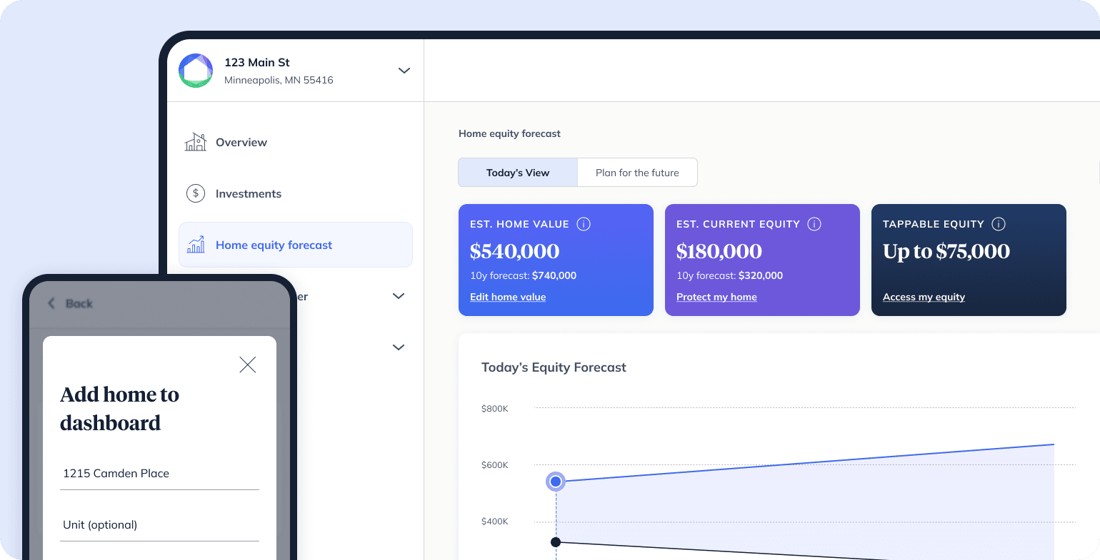 Hometap's home equity forecast screen